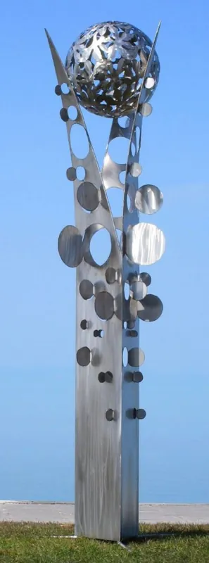 Casa Padrino designer stainless steel garden sculpture column with ball silver 75 x 70 x H. 268 cm - Handmade weatherproof garden decoration Geprüft