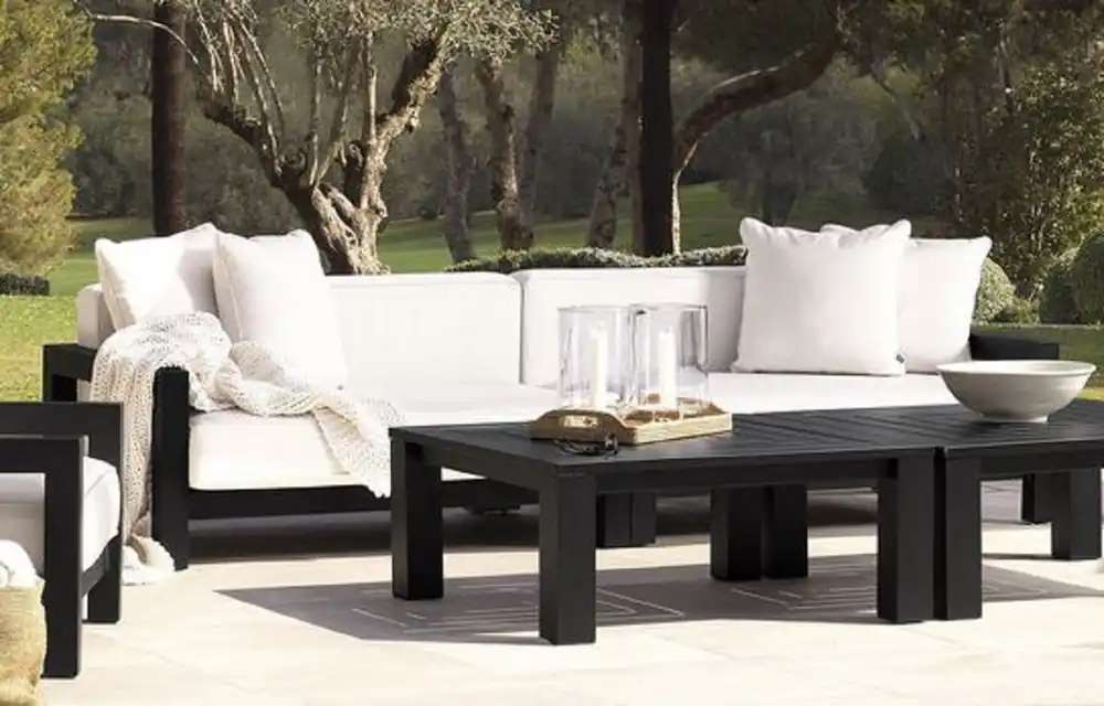 Casa Padrino luxury garden sofa black / white 273.5 x 100 x H. 72 cm - Weatherproof garden terrace sofa with cushions - Hotel Furniture - Luxury Quality Günstig