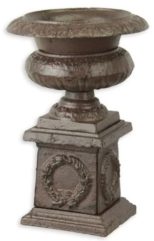 Casa Padrino baroque vase antique brown Ø 14.3 x H. 21.7 cm - Small round cast iron flower vase with base - Garden decoration vase - Baroque decorative accessories Rabatt