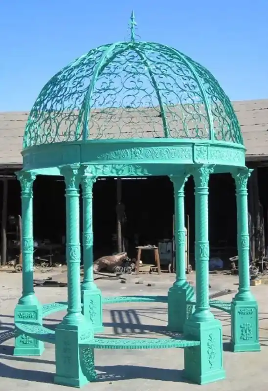 Casa Padrino luxury baroque garden pavilion mint green Ø 300 x H. 420 cm - Cast iron pavilion with integrated benches - Magnificent garden decoration in baroque style Neue Kollektion