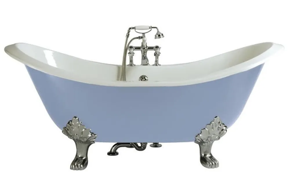 Casa Padrino Luxury Art Nouveau cast iron bathtub light blue / white / silver 180 x 77 x H. 79 cm - Curved freestanding bathtub - Baroque & Art Nouveau bathroom furniture Nur Heute