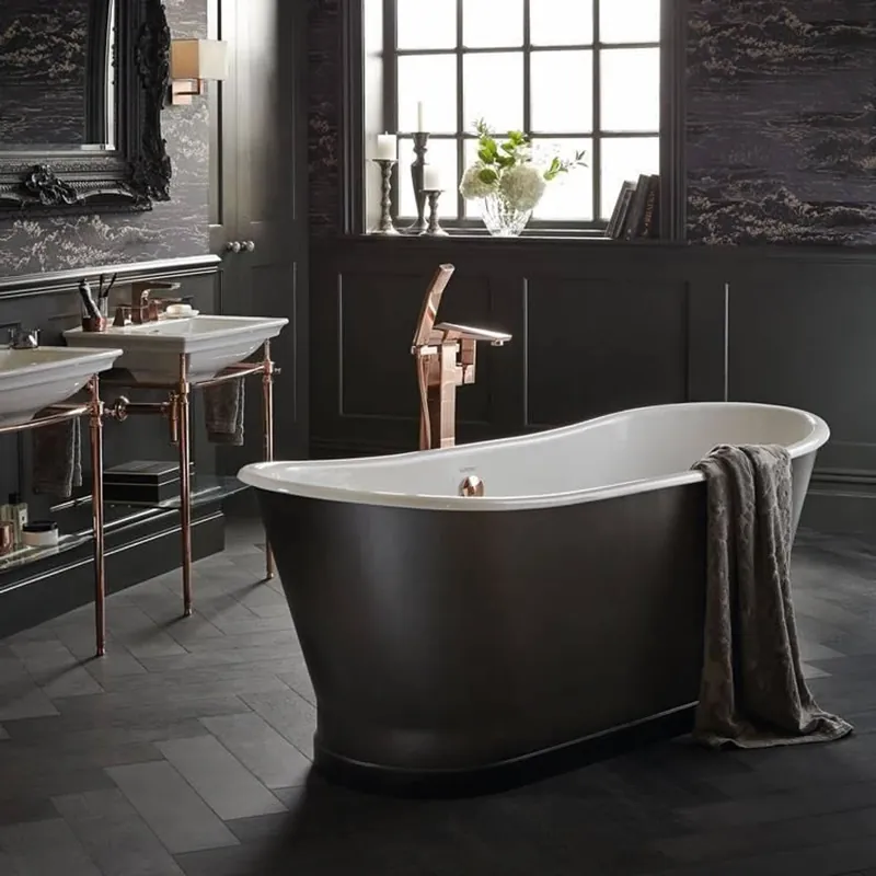 Casa Padrino luxury cast iron bathtub carbon colors / white 170 x 68 x H. 69.5 cm - Curved freestanding bathtub - Baroque & Art Nouveau bathroom furniture Schnäppchen