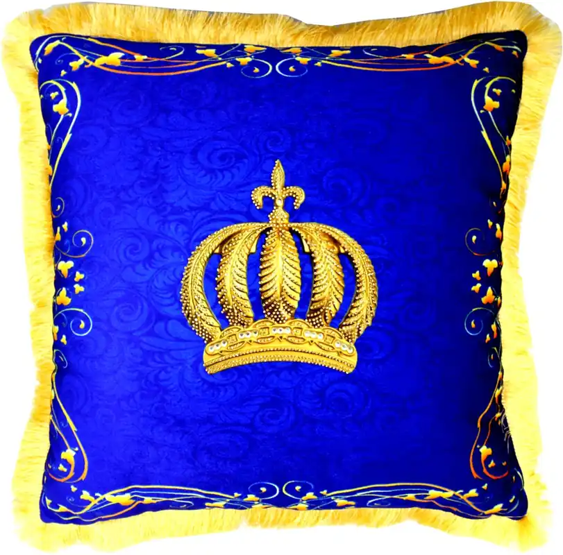 Harald Glööckler Pompöös pillow by Casa Padrino - royal blue / gold crown with rhinestones - luxury deco baroque decorative pillow Preis Gesenkt