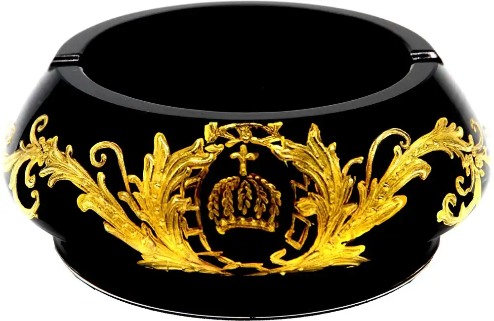 Pompöös by Casa Padrino luxury ashtray with 24 carat gold plating black / gold Ø 15.5 x H. 6.5 cm - Pompööser glass ashtray designed by Harald Glööckler Meistverkauft