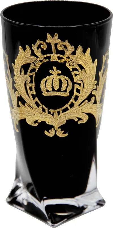 Finale Aktion Pompöös by Casa Padrino luxury water glass with 24 carat gold plating black / gold Ø 8 x H. 13.5 cm - Pompous drinking glass designed by Harald Glööckler