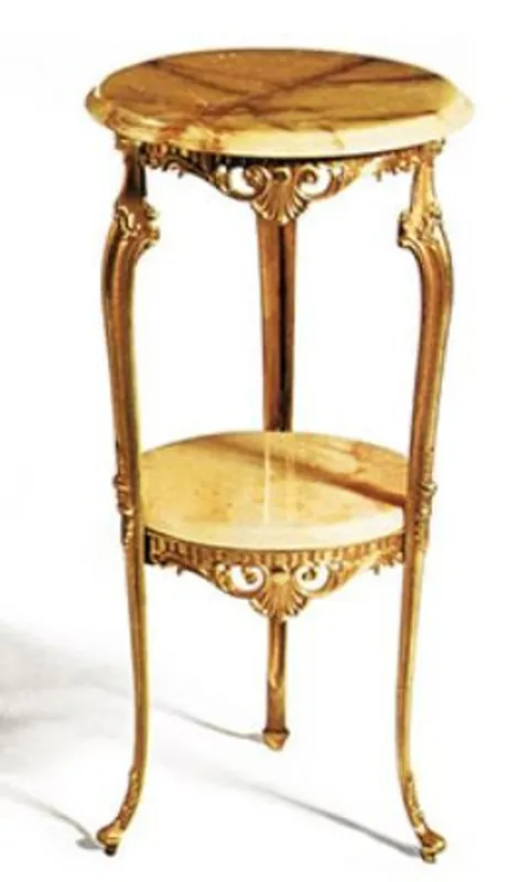Preiswert Casa Padrino luxury baroque side table gold / beige Ø 35 x H. 72 cm - Round brass table with marble tops - Baroque living room furniture - Luxury Quality