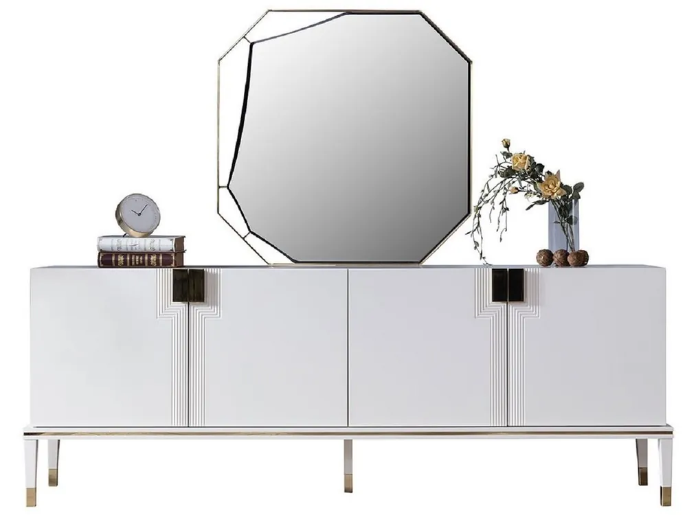 Jetzt Bestellen Casa Padrino Luxury Furniture Set White / Gold - 1 Sideboard with 4 Doors & 1 Mirror - Modern Solid Wood Furniture - Luxury Collection