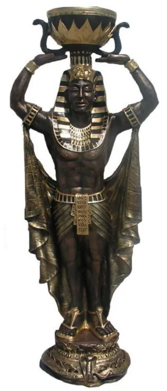 Top-Preis Casa Padrino deco sculpture egyptian with flower pot bronze / black / gold H. 130 cm - Weatherproof egyptian decoration figure - Living room garden terrace sculpture