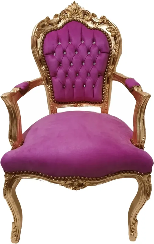 Casa Padrino baroque dining room chair pink / gold with bling bling rhinestones - antique style furniture Sonderangebot