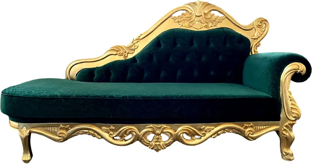 Casa Padrino luxury baroque chaise longue green / gold - Handcrafted solid wood chaise longue with fine velvet and elegant pattern - Magnificent Baroque Furniture Sichere Zahlung