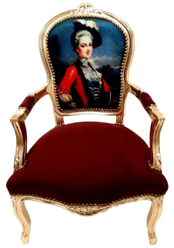 Sichere Zahlung Casa Padrino baroque salon chair lady bordeaux red / gold - Handcrafted antique style chair with armrests - Baroque style furniture