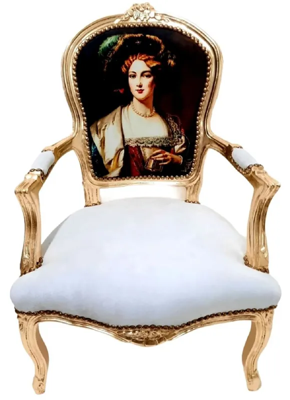 Garantierte Lieferung Casa Padrino baroque salon chair lady white / gold - Handcrafted antique style chair with armrests - Baroque style furniture