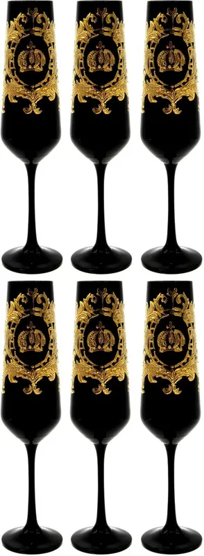 Pompöös by Casa Padrino luxury champagne glass set black / gold Ø 6 x H. 25 cm - Champagne glasses with 24 carat gold plating - Pompous glasses designed by Harald Glööckler Jetzt Bestellen
