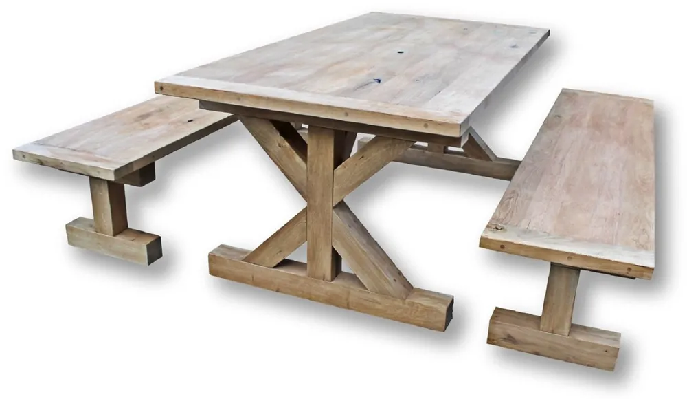 Casa Padrino solid wood dining room set natural - Oak Dining Table with 2 Benches - Dining room furniture - Restaurant furniture - Rustic oak furniture Sonderangebot