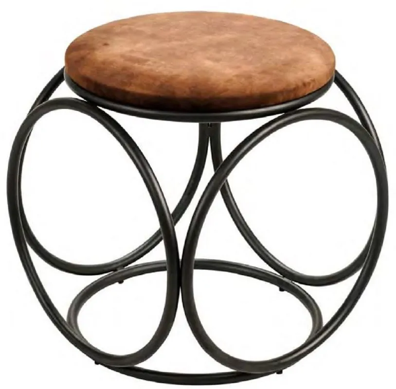 Casa Padrino luxury stool brown / black 50 x 50 x H. 50 cm - Upholstered stool with metal frame - Living room furniture - Luxury Collection Bestseller