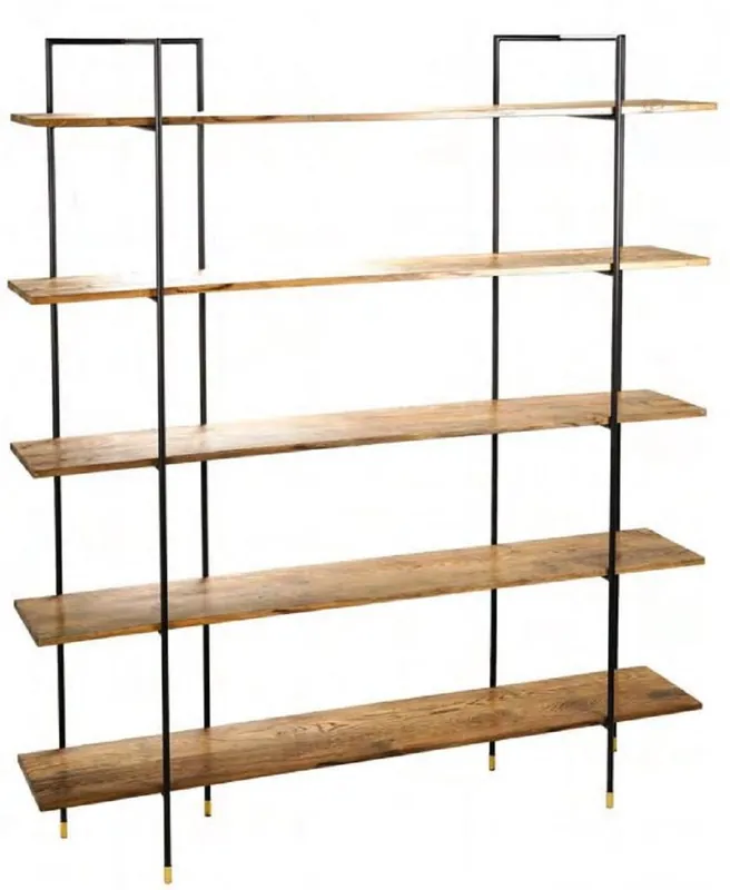 Casa Padrino luxury shelf cabinet brown / black / brass 180 x 38.2 x H. 201.6 cm - Bookcase - Living Room Cabinet - Luxury Furniture Letzte Chance