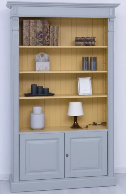 Casa Padrino country style bookcase gray / yellow 120 x 39 x H. 197 cm - Solid wood cabinet - Living room cabinet - Office cabinet - Country style furniture Knallerangebot