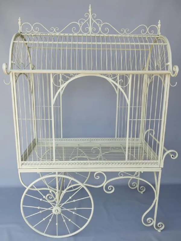 Highlight Casa Padrino Art Nouveau Flower Cart White 140 x 95 x H. 210 cm - Nostalgic Plant Cart - Rustic Garden & Terrace Decoration Accessories