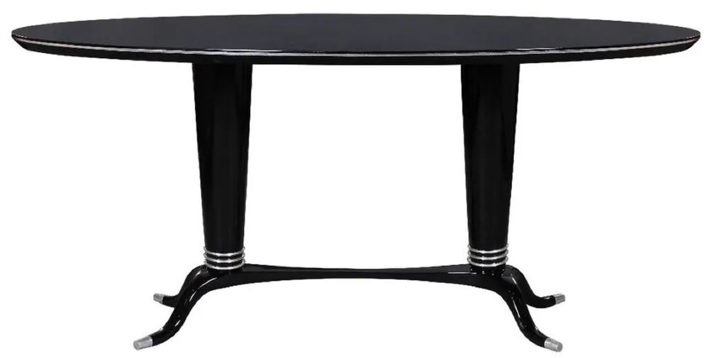 Schneller Versand Casa Padrino luxury dining table black / silver 176 x 87 x H. 78 cm - Oval solid wood dining room table - Modern dining room furniture - Luxury Collection
