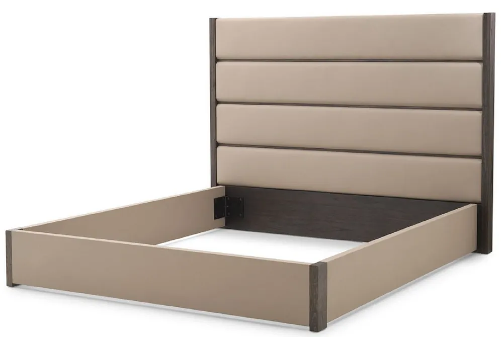 Casa Padrino luxury double bed frame with headboard gray / dark brown 205.5 x 225 x H. 150.5 cm - Bedroom Furniture - Hotel Furniture - Luxury Quality Neuheit