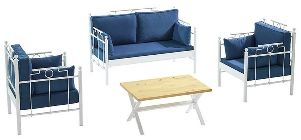 Casa Padrino Art Nouveau Garden Furniture Set Blue / White - 1 Sofa & 2 Armchairs & 1 Table - Art Nouveau Garden & Patio Furniture Jetzt Bestellen