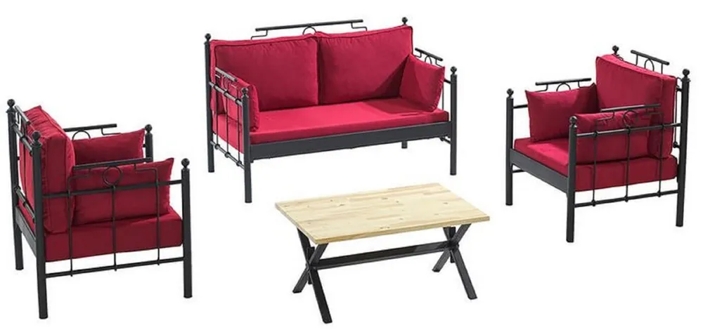 Casa Padrino Art Nouveau Garden Furniture Set Bordeaux Red / Black - 1 Sofa & 2 Armchairs & 1 Table - Art Nouveau Garden & Patio Furniture Sofort Bestellen