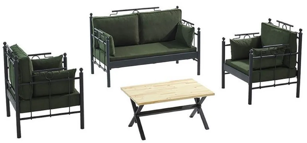 Casa Padrino Art Nouveau Garden Furniture Set Dark Green / Black - 1 Sofa & 2 Armchairs & 1 Table - Art Nouveau Garden & Patio Furniture Super-Preis