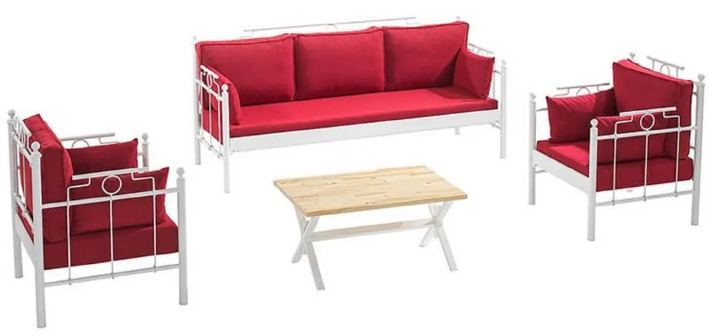Casa Padrino Art Nouveau Garden Furniture Set Bordeaux Red / White - 1 Sofa & 2 Armchairs & 1 Table - Garden & Patio Furniture in Art Nouveau Style Angebot