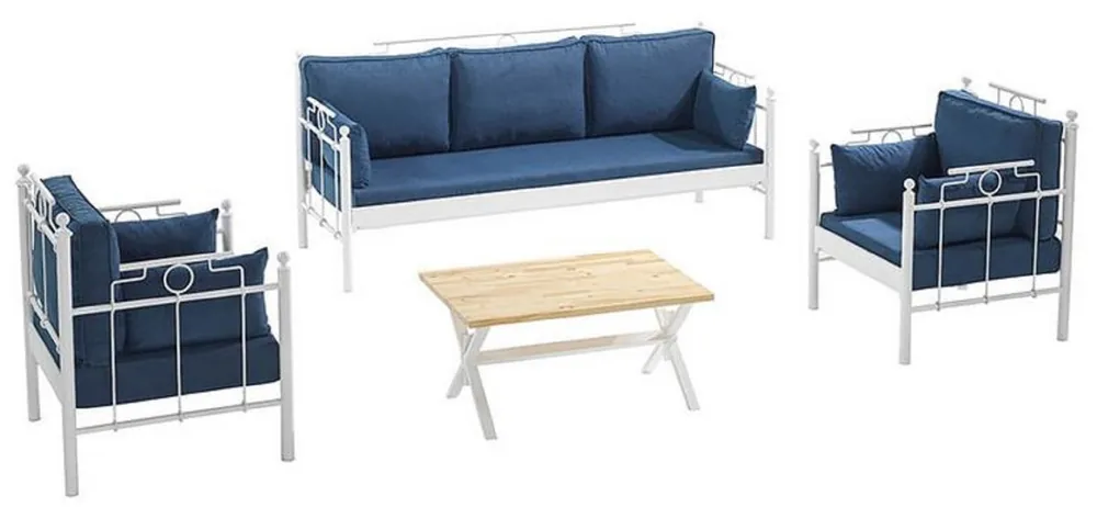 Neue Kollektion Casa Padrino Art Nouveau Garden Furniture Set Blue / White - 1 Sofa & 2 Armchairs & 1 Table - Garden & Patio Furniture in Art Nouveau Style