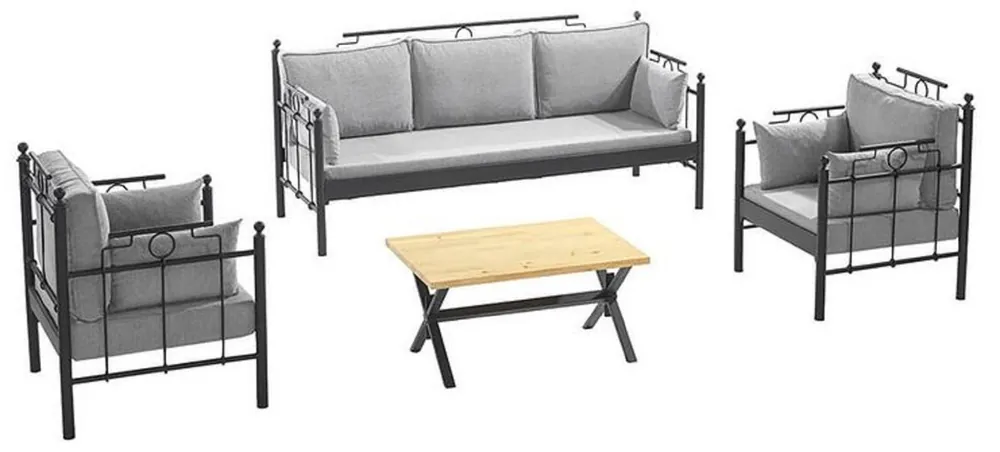 Letzte Chance Casa Padrino Art Nouveau Garden Furniture Set Light Gray / Black - 1 Sofa & 2 Armchairs & 1 Table - Garden & Patio Furniture in Art Nouveau Style