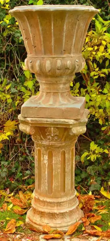 Markenprodukt Casa Padrino baroque flower pot with column beige Ø 47 x H. 121 cm - Magnificent plant pot with baroque style column - Baroque garden decoration accessories