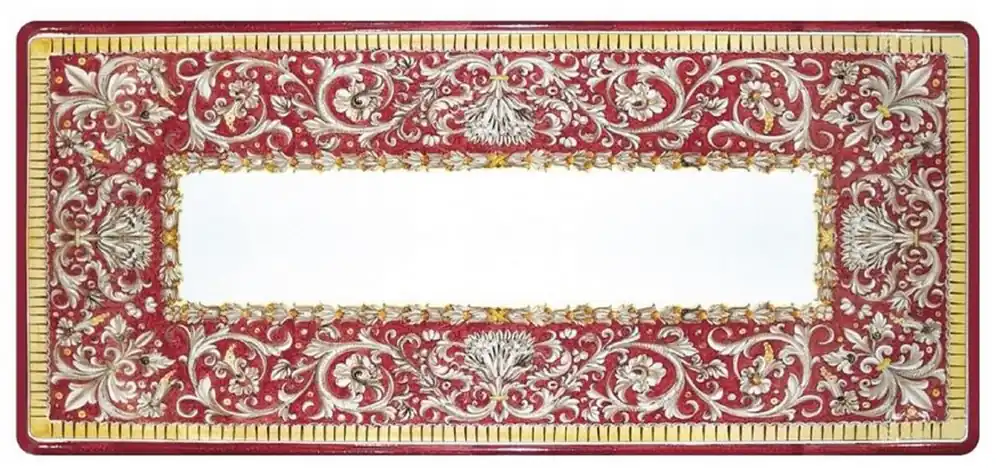 Casa Padrino luxury Art Nouveau dining table white / red / gray / yellow / black - Handmade garden table with hand painted table top and metal frame - Garden Patio Dining Room Furniture Finale Aktion
