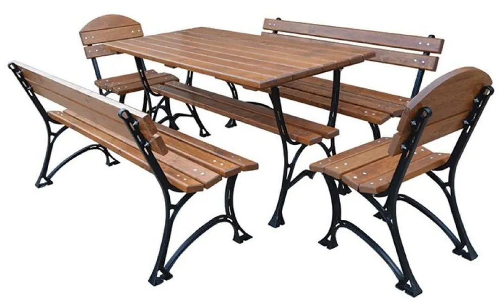 Ausverkauf Casa Padrino Art Nouveau garden furniture set brown / black - 1 Table & 2 Benches & 2 Chairs - Garden & Catering Furniture