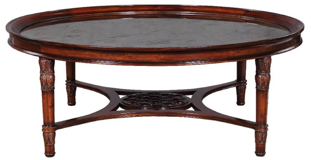Casa Padrino luxury baroque coffee table dark brown Ø 130 x H. 48 cm - Round mahogany living room table with eglomised mirror glass - Living room furniture in baroque style Neuheit