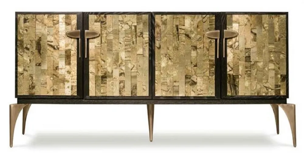 Casa Padrino designer sideboard dark brown / gold / brass 192 x 46 x H. 90 cm - Solid wood cabinet with 4 doors - Living room furniture - Hotel Furniture - Luxury Collection Highlight