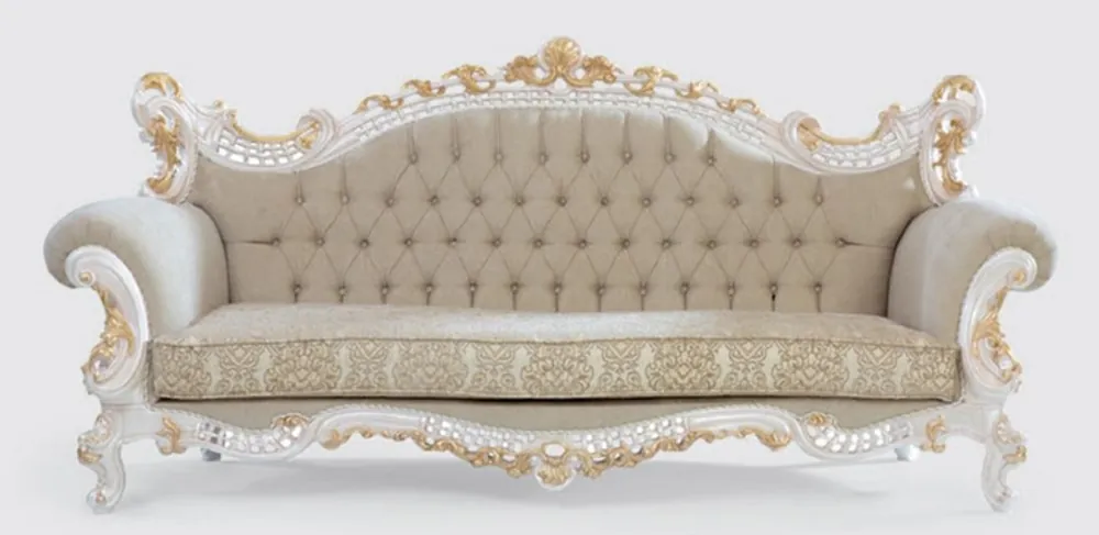 Nur Heute Casa Padrino luxury baroque sofa greige / white / gold 230 x 95 x H. 130 cm - Handmade living room sofa with elegant pattern - Baroque living room furniture - Noble & Magnificent