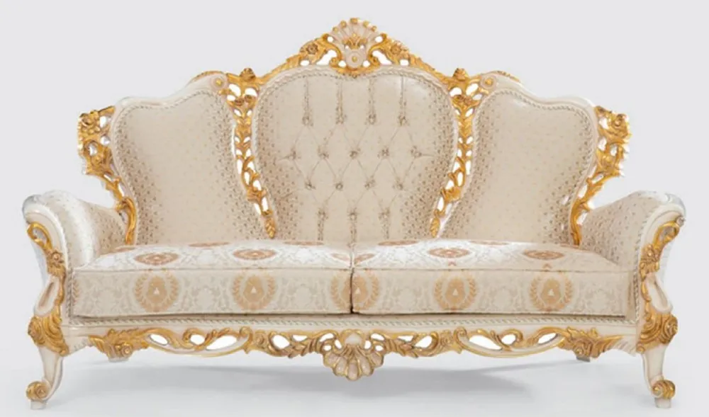 Angebot Casa Padrino luxury baroque sofa creme / white / gold 230 x 95 x H. 130 cm - Handmade living room sofa with elegant pattern - Baroque living room furniture - Noble & Magnificent