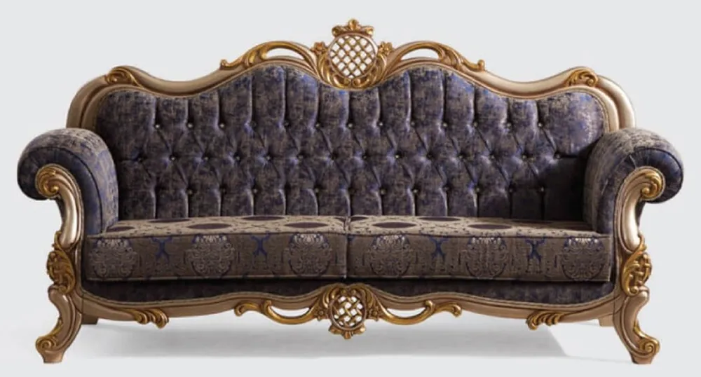 Casa Padrino luxury baroque sofa blue / silver / gold 230 x 85 x H. 120 cm - Magnificent living room sofa with elegant pattern - Furniture in baroque style Jetzt Bestellen