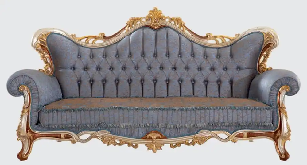 Casa Padrino luxury baroque sofa blue / copper / silver / brown / gold 255 x 100 x H. 128 cm - Magnificent living room sofa with elegant pattern - Furniture in baroque style Direkt Vom Hersteller