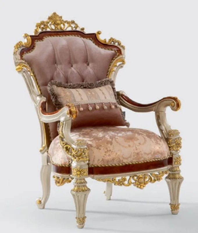 Casa Padrino luxury baroque armchair pink / brown / silver / gold 78 x 70 x H. 116 cm - Magnificent living room armchair with elegant pattern - Baroque Furniture Beliebt