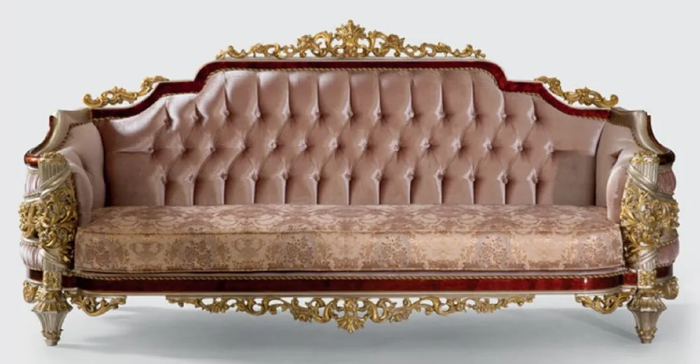 Markenprodukt Casa Padrino luxury baroque sofa pink / brown / silver / gold 240 x 90 x H. 116 cm - Magnificent living room sofa with elegant pattern - Furniture in baroque style