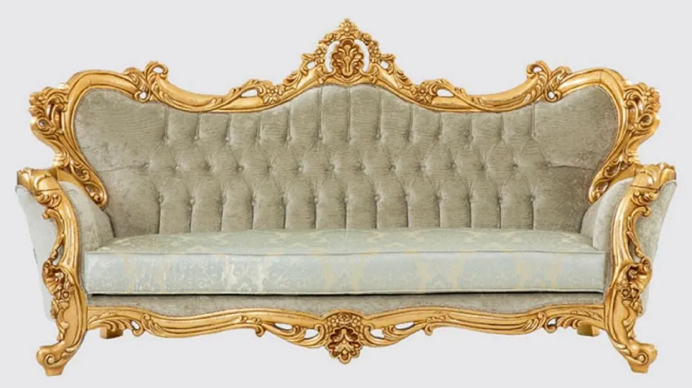 Casa Padrino luxury baroque sofa green / gold 250 x 100 x H. 125 cm - Handmade living room sofa with elegant pattern - Baroque living room furniture - Noble & Magnificent Nur Für Kurze Zeit