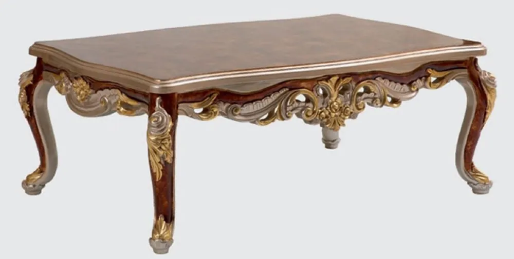 Super-Preis Casa Padrino luxury baroque living room table brown / silver / gold 130 x 85 x H. 50 cm - Noble solid wood coffee table in baroque style - Baroque Living Room Furniture