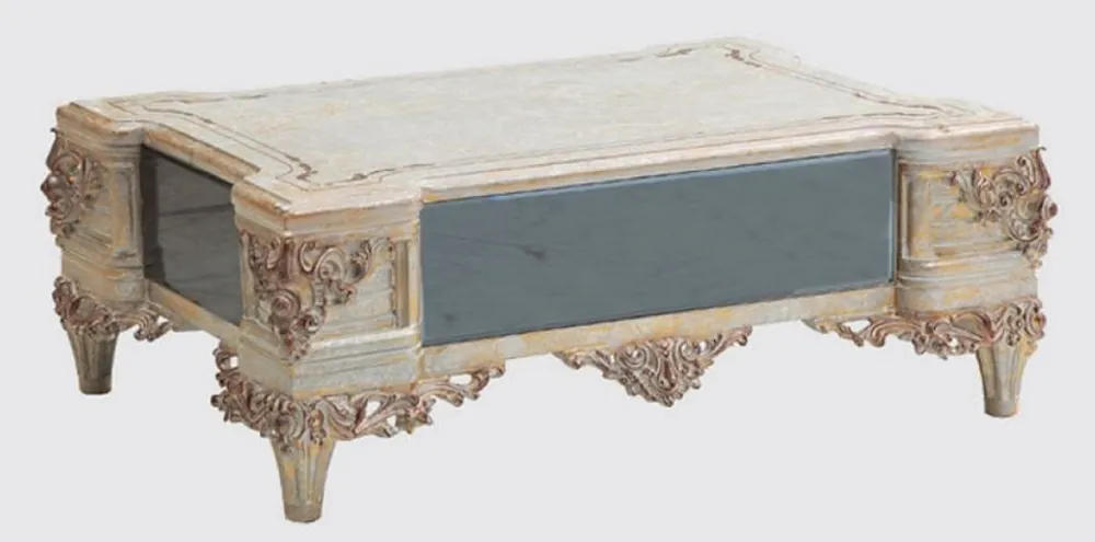 Casa Padrino luxury baroque living room table cream / copper / blue / gold 120 x 85 x H. 45 cm - Noble solid wood coffee table in baroque style - Baroque Living Room Furniture Neue Kollektion