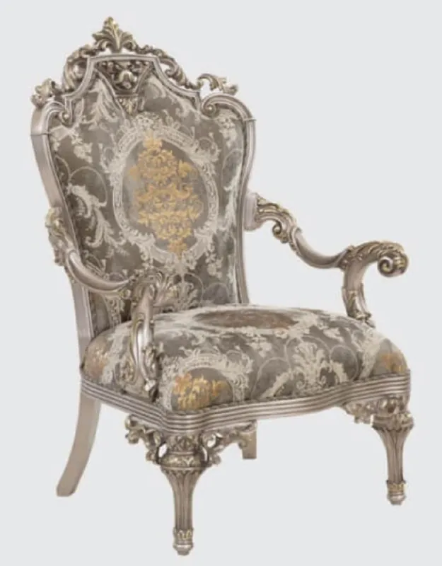 Casa Padrino luxury baroque armchair gray / silver / gold 85 x 72 x H. 125 cm - Magnificent living room armchair with elegant pattern - Baroque Furniture Online Kaufen