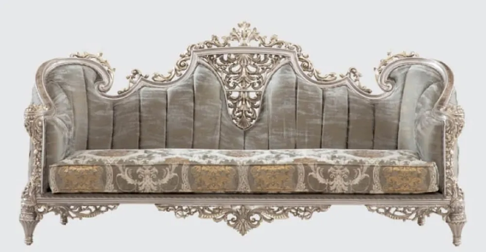 Angebot Casa Padrino luxury baroque sofa gray / silver / gold 240 x 90 x H. 120 cm - Magnificent living room sofa with elegant pattern - Furniture in baroque style