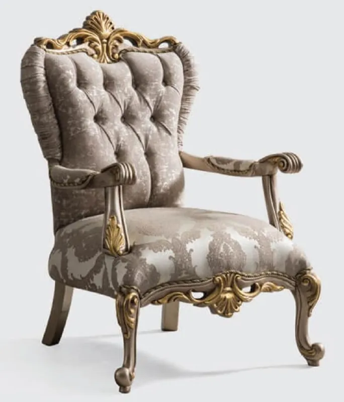 Versand Am Gleichen Tag Casa Padrino luxury baroque armchair gray / silver gray / gold 85 x 90 x H. 120 cm - Magnificent living room armchair with elegant pattern - Baroque Furniture