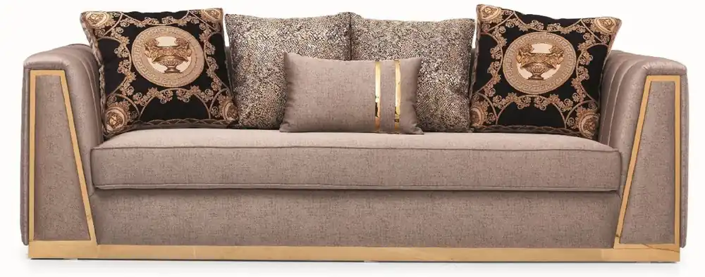 Casa Padrino luxury living room sofa with decorative pillows gray / gold 240 x 92 x H. 78 cm - Luxury living room furniture Schnäppchen