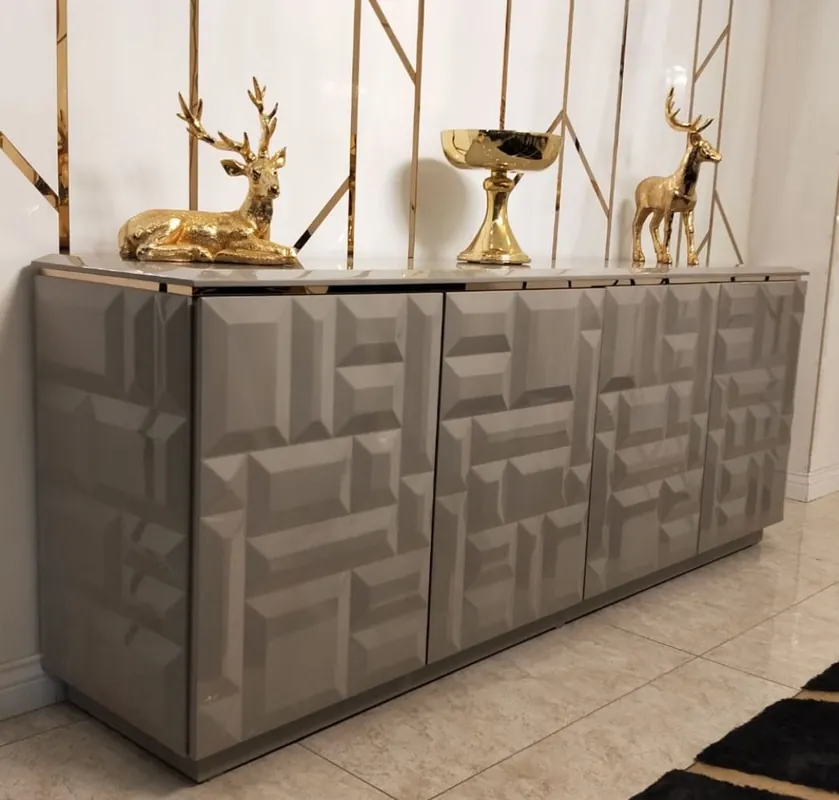 Casa Padrino luxury sideboard gray / gold 220 x 45 x H. 75 cm - Noble solid wood cabinet with 4 doors - Luxury Furniture - Luxury Quality Super-Preis