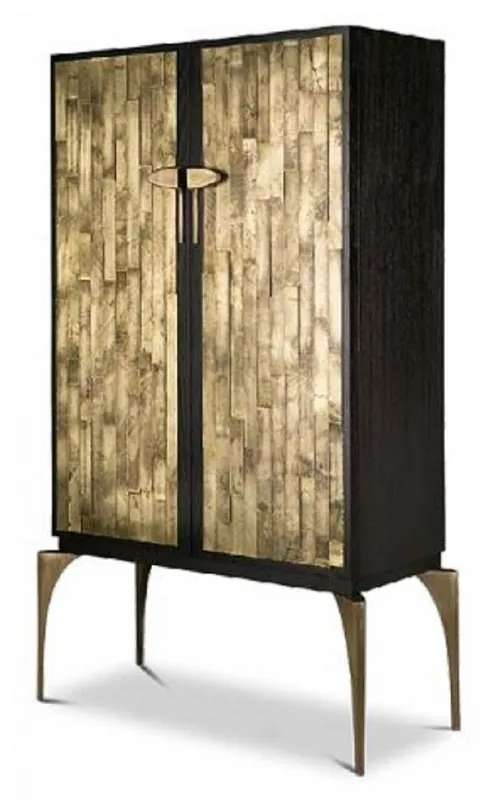 Kracherpreis Casa Padrino designer bar cabinet dark brown / gold / brass 100 x 46 x H. 166 cm - Solid wood cabinet with 2 doors - Living room furniture - Hotel Furniture - Luxury Collection